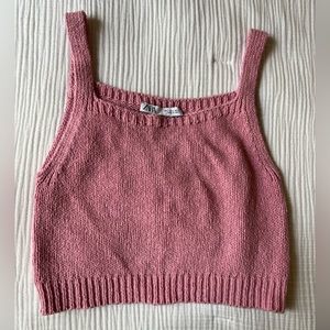 Zara Pink Knit Crop Tank Top, Size L